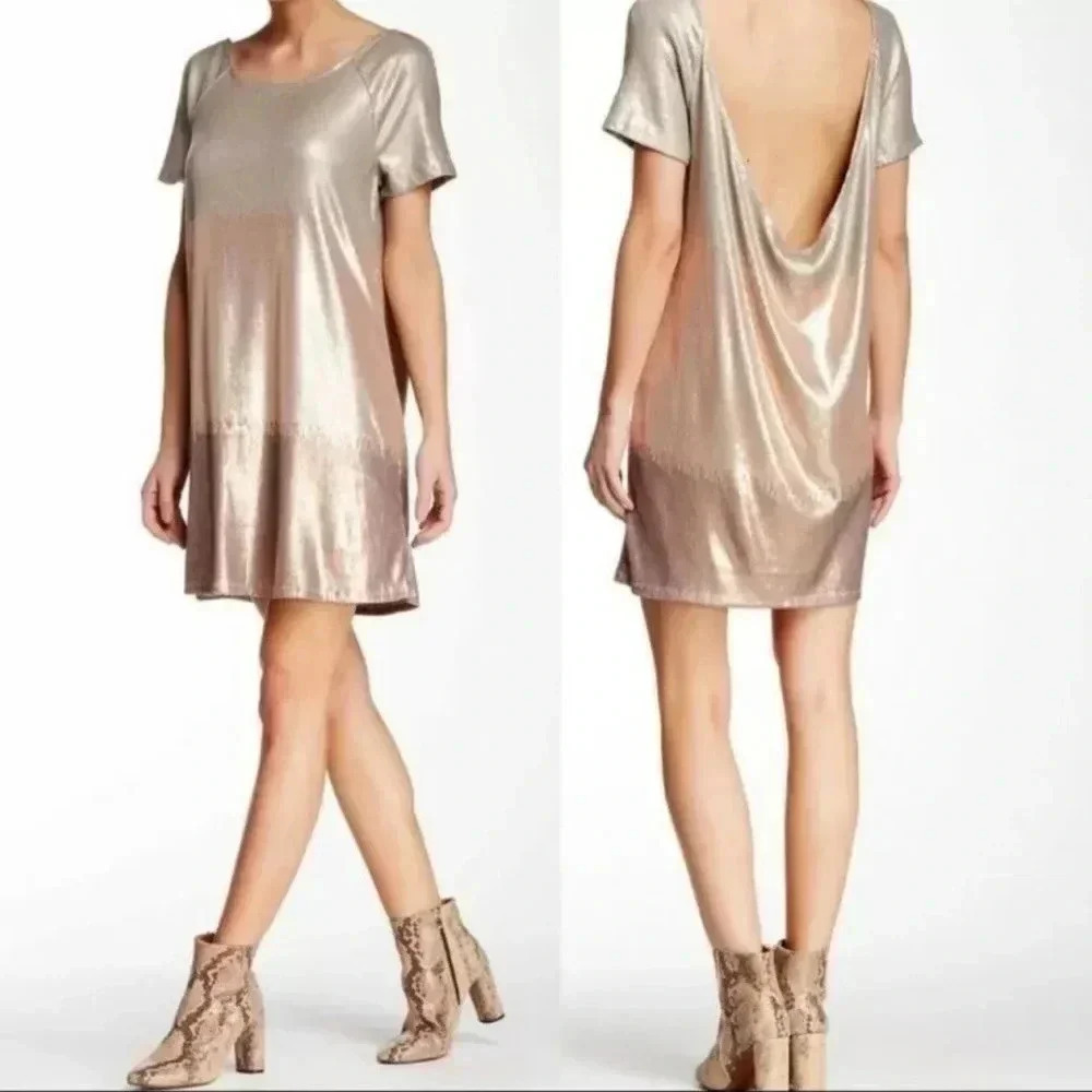 Free People Sequin Mini Dress Women S‎ Gold Ombre Short Sleeve